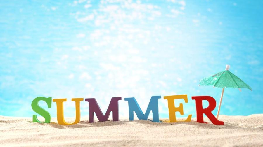 word summer on beach background